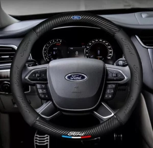 Black 15" Diameter Car Auto Steering Wheel Cover Genuine Leather For FORD New X1 - Picture 1 of 7