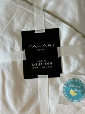 One Tahari Tablecloth 90" Round White w/Gold Trim New 2 availableWeddings Events - Image 1 of 4