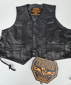 Milwaukee Leather Performance Apparel Kids Leather Biker Vest Sz XL 12-14Lace Up - Picture 1 of 9