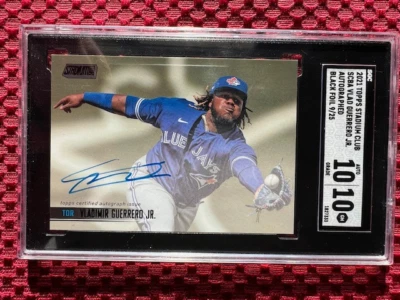 VLADIMIR GUERRERO JR 2021 Stadium Club On Card Auto Black Foil #/25 SGC 10 POP 1 - Image 1 of 2