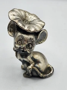 Miniature Mouse with Flower Figurine ~ Pewter Look ~ 2.5" - Picture 1 of 7