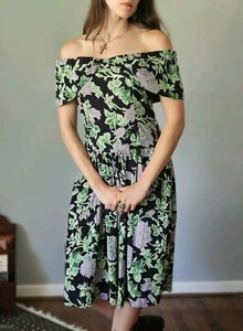 Vintage 1980s Whimsigoth Floral Drop Waist Dress - Picture 1 of 9