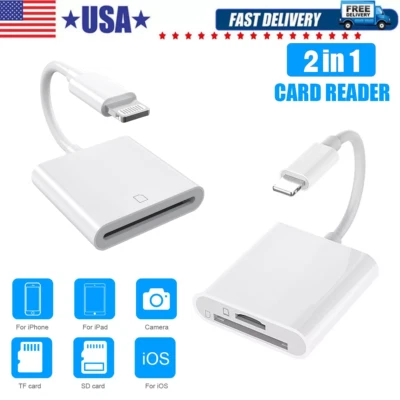 适用于 iPhone 高速数码相机读卡器 适配器 2 合 1 8 针 iOS 转 TF SD — 第 1/4 张图片