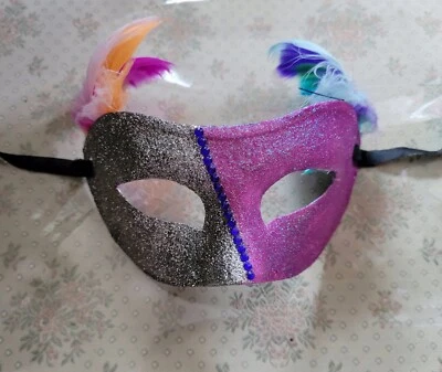 Sliver And Purple Glitter With Rhinestones Mardi Gras Masquerade Mask -Hand-made - Image 1 of 3