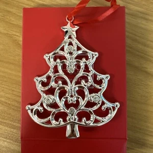Lenox Sparkle And Scroll Clear Crystal CHRISTMAS TREE Ornament Silverplate 4" - Picture 1 of 5