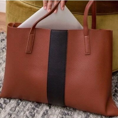 Vince Camuto Brown with Black Vegan Leather Tote Bag - Image 1 of 4