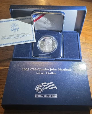 2005 Proof Chief Justice John Marshall Silver $Dollar US Mint Coin with Box COA - Image 1 of 3