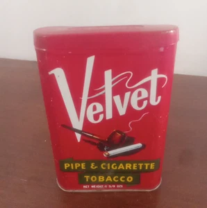 VELVET Vintage Collectible PIPE & CIGARETTE TOBACCO Pocket TIN w/ Hinged Lid - Picture 1 of 4