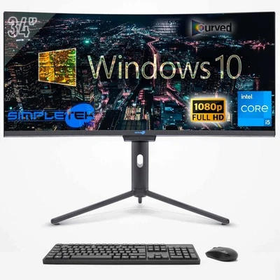 AIO ALL IN ONE I5 34" Curved FHD 60Hz Win10 8GB 120GB Computer Editing Gaming PC - Image 1 of 4