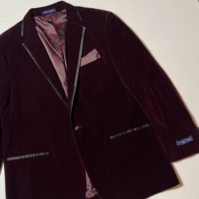 Alan Flusser Velvet Paisley Blazer 46R Burgundy Sport Coat Jacket Formal Holiday - Image 1 of 4