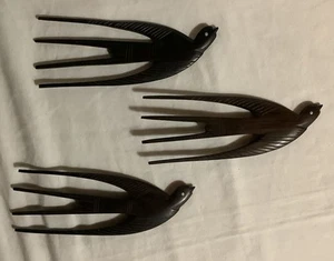 Sent Of 3 Vintage Hand Carved Swallow Purple Martin Ebony Decor Wall Plaques 7”W - Picture 1 of 2