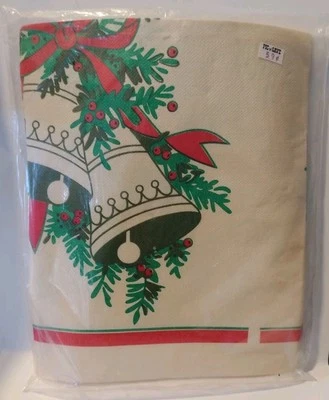 Vintage Paper Table Cover Cloth Christmas Bells Holly Berry 40"x88" Prop - Image 1 of 2