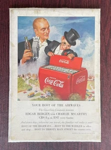 Anuncio impreso vintage de Coca Cola 1950 Edgar Bergen Charlie McCarthy - Imagen 1 de 2