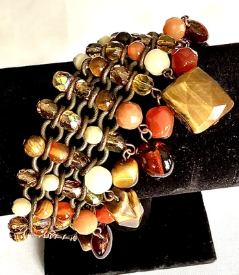 NAKAMOL Tiger eye, Carnelian, Quartz, Citrine, Stones Chain Signed BRACELET G118 - Image 1 of 4