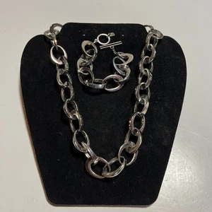 Jennifer Lopez Halskette & Armband Set Silberfarben Kreis Gliederkette Knebel - Bild 1 von 8