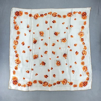 Designed Paris 100% Silk White Floral Scarf Vintage 50s Square Kokum Babushka - Image 1 of 4