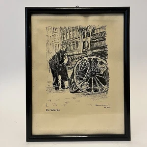 Federzeichnung „Der Veteran“ signiert HK 1935 – im originalen Rahmen - Pferd - Bild 1 von 8