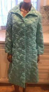 VTG 60’s Sears Turquoise Blue Quilted Lined Floral Embroidery Robe Vintage - Picture 1 of 12