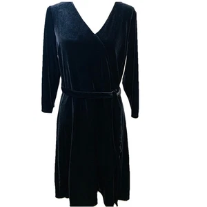 J Jill Black Velvet Dress Faux Wrap Medium Below Knee Holiday Office Party Work - Picture 1 of 10