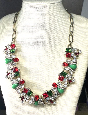 Colar da moda vermelho vidro transparente strass verde plástico tom dourado lote 82A - Imagem 1 de 3