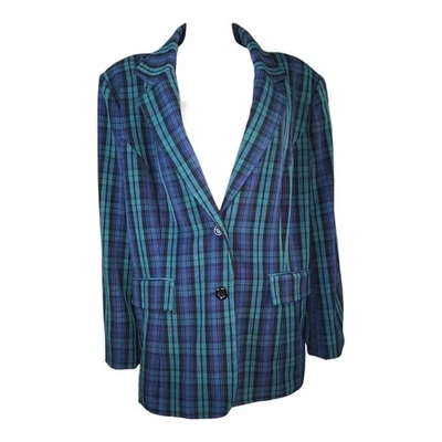 Chaqueta Blazer Roamans Mujer Talla Grande 22W Verde Azul Cuadros Dinero Antiguo De Colección Foto 1 de 4
