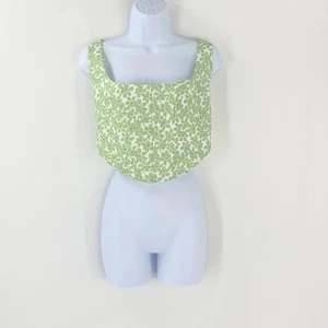 Princess Polly Women Corset Top Green Square Neckline Floral Sleeveless Sz 8 - Picture 1 of 9