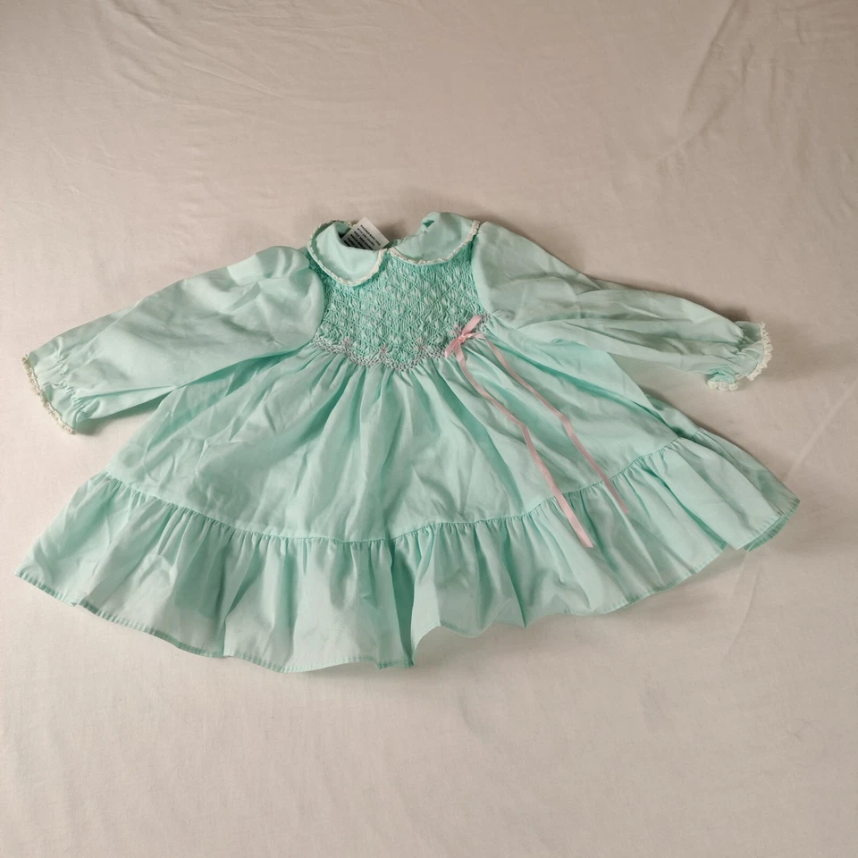 Vestido vintage Polly Flinders bebê tamanho 18 meses azul-petróleo - Imagem 1 de 4