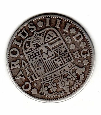 SPAGNA SPAGNA SPAGNA 2 REALS 1761 ARGENTO COLONIALE CARLOS CHARLES III - Immagine 1 di 2