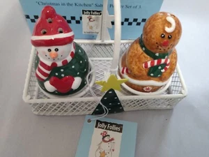 Christmas In The Kitchen Jolly Follies Salt and Pepper Shakers 3 Piece Set - Picture 1 of 2