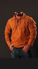 Men's Cognac Brown Lightweight Real Suede Leather Classic Jacket Pullover Shirt