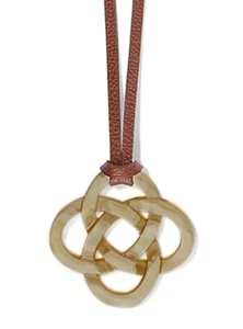 Brighton Interlok Buffalo Horn Celtic Knot Pendant Brown Leather Necklace New - Picture 1 of 3