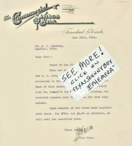 1918 TRINIDAD COLORADO BANK JH DRURY FR WOOD RS GREGORY - Picture 1 of 1