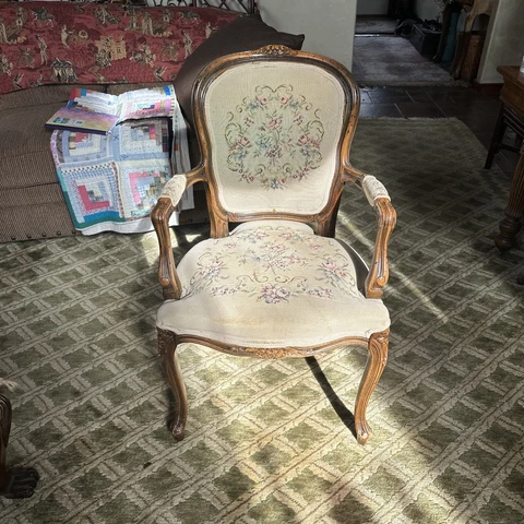 Italian Armchair French Louis XV Style Fauteuil Tapestry  Chateau d'Ax Spa Italy Cover