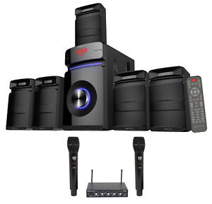 Rockville Hybrid Home Theater Karaoke Machine System w/5.25" Sub+2 Wireless Mics