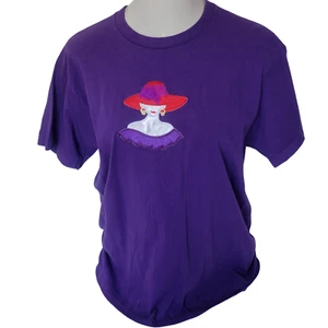 Long Purple 100% Cotton Short Sleeve T-shirt w/ Embroidered Red Hat L - Picture 1 of 6