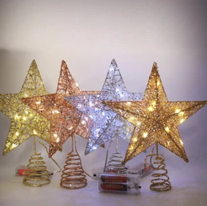 LED Tree Topper Star Christmas Decorations Top Xmas Star Light Up Glitter Gifts - Picture 1 of 22