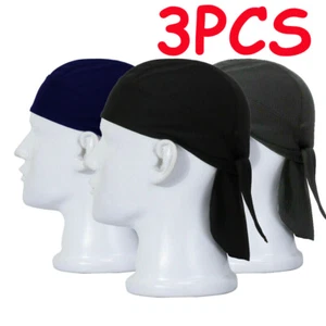3PCS Biker Head Wrap Doo Rag Skull Caps Do Rag Motorcycle Biker Bandana for Men - Picture 1 of 9