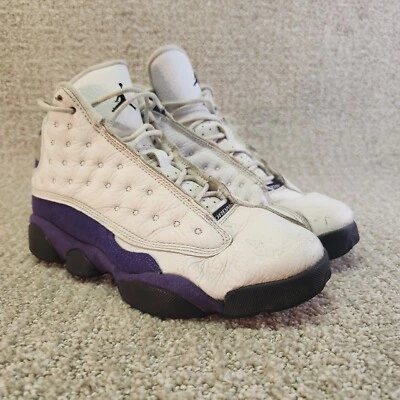 Nike Air Jordan 13 Retro Lakers GS Niños Talla 6Y Blanco Púrpura Cuero Superior Foto 1 de 4