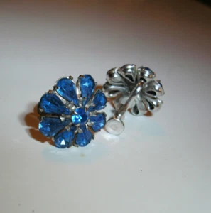 Brillant Vintage Ohrringe Immergrün Blau Strass Silberfarben Schraubverschluss - Bild 1 von 2