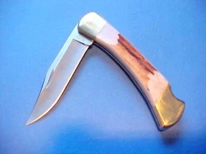 RARE UNUSED CUSTOM BUCK 110 KNIFE MONTANA ELK STAG HANDLE LEATHER SHEATH READ - Picture 1 of 18