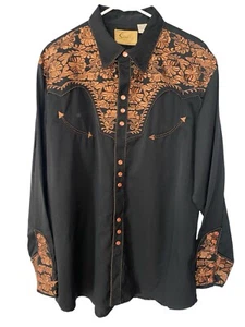 Scully New Men's Western Shirt Pearl Snap Floral Tooled Long Sleeve Xl Black - Picture 1 of 13