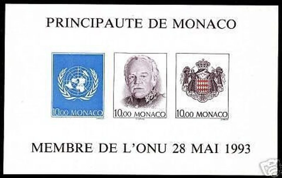 MONACO YVERT ET TELLIER MINIATURE SHEET 62a " UNITED NATIONS IMPERF " MNH VVF P3 - Image 1 of 1
