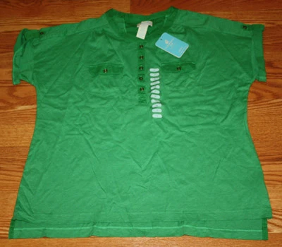 NWT Womens Caribbean Joe Turtle Kay Green Blouse Pocket S/S Shirt Top Size XL Foto 1 de 2