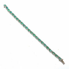 Handmade Pure Silver Gemstone Certifide Chain Bracelet In Green Emerald 7''SB 12