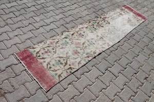 2x8 ft Turkish Oushak Handmade Runner Red & Beige, Floral Pattern for Hallway - Picture 1 of 10