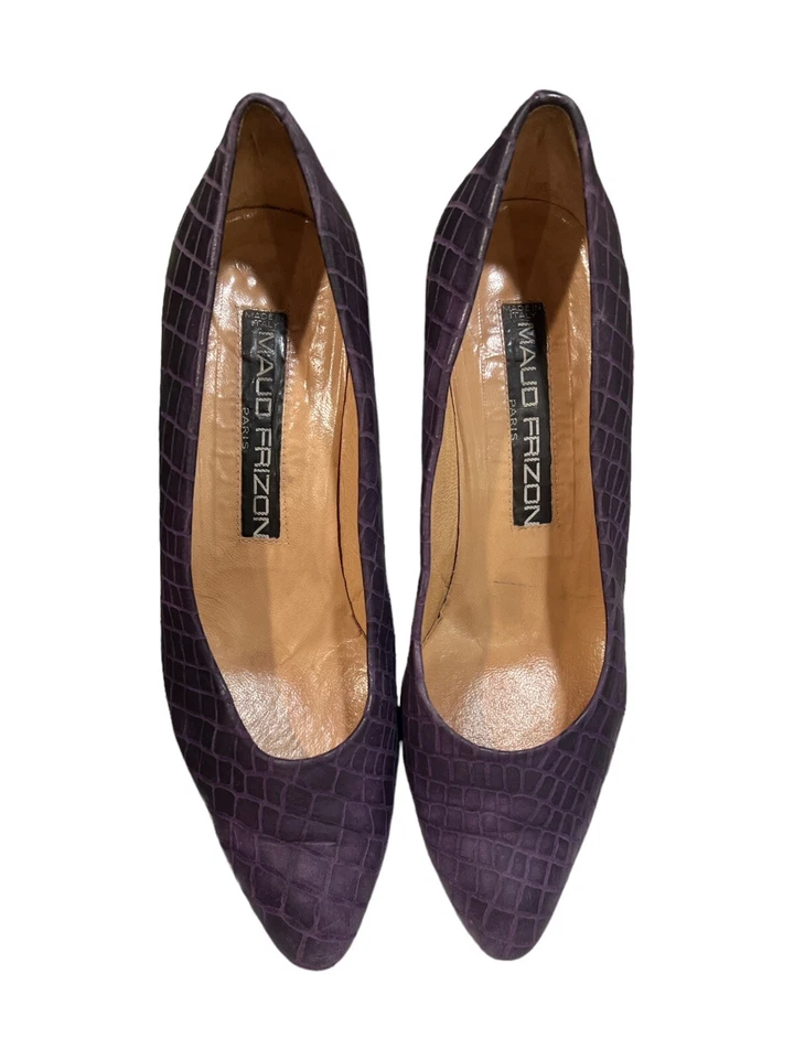 Hermosos zapatos de salón de cuero estampados de diseñador francés Maud Frizon talla 9 Foto 1 de 4