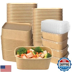 FISDEN 50 Pack Kraft Paper Food Container, 25 OZ Disposable Salad Bowls with - Picture 1 of 5