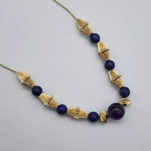 14k Gold Lapis Lazuli, Amethyst Bead - Dainty Necklace - 24.2" - Picture 1 of 16