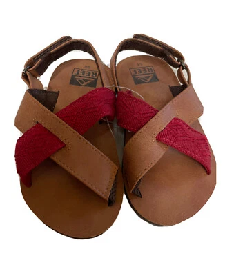 Nuevas Sandalias REEF para Niños Pequeños Cuero Marrón y Rojo con Correas Ajustables al Tobillo 5/6 Foto 1 de 4