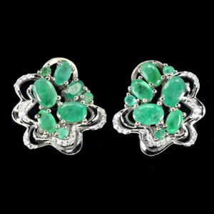 925 Orecchini Argento Sterling Ovale Smeraldo 6x4mm Naturale Gemma Gioielli - Foto 1 di 10